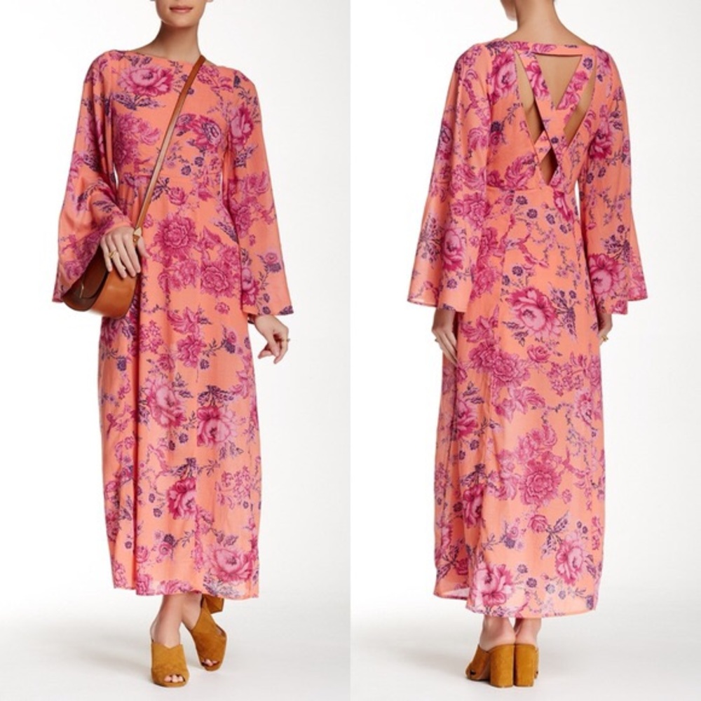 Free People Coral Melrose Bell Sleeve Floral Boho